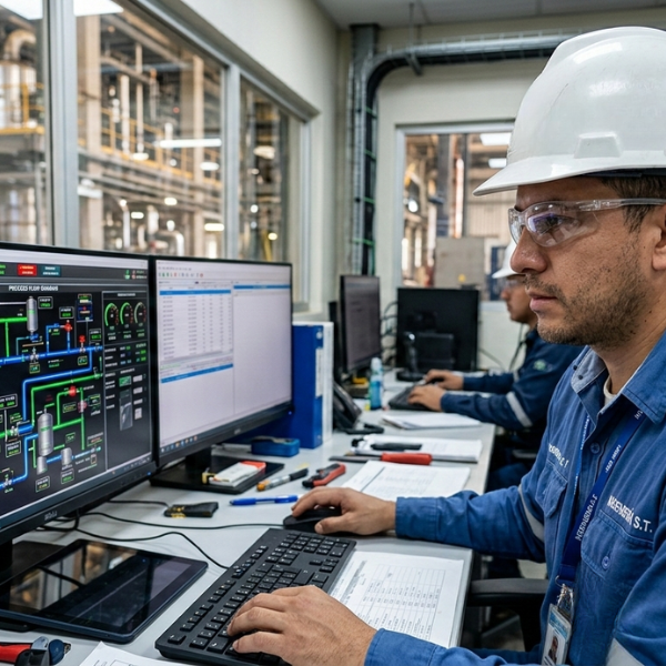 Engineer reviewing technical documentation for RTP flexible pipes used in non-metallic infrastructure projects in the oil and gas industry